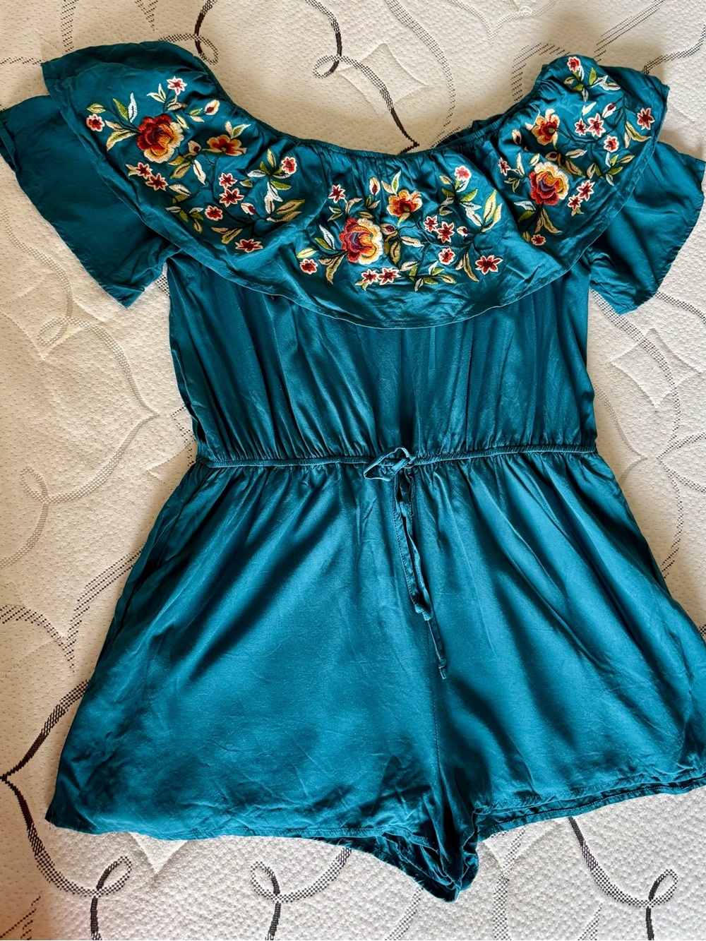 Davi & Dani Blue Lined Embroidered Floral Romper - Club or Festival Wear